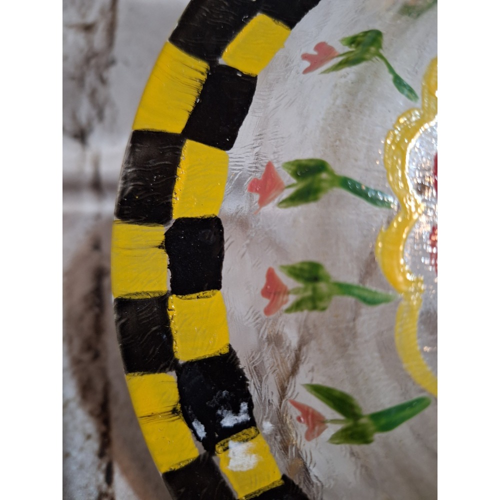 Vintage 1960's MacKensie-Childs Reverse Hand Painted Fused Glass Tulip Plate - Picture 9 of 12